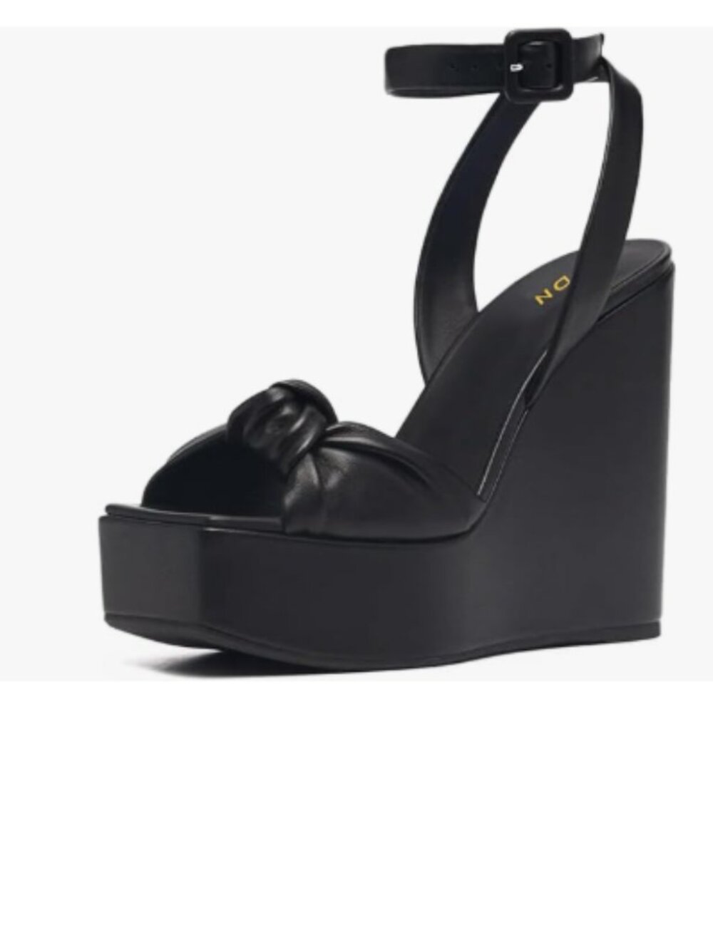 YDN Black Open Toe Wedges High Heeled Knots Ankle Strap Buckle Platform Sandals